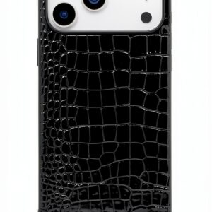 Custodia iPhone 17 Pro Max DMaos in pelle coccodrillo nera Slim Fit-0