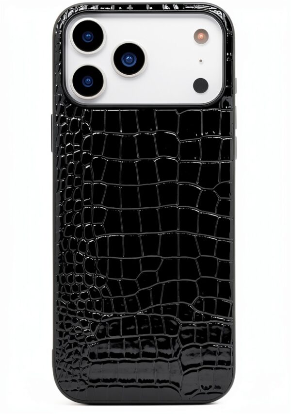 Custodia iPhone 17 Pro Max DMaos in pelle coccodrillo nera Slim Fit-0