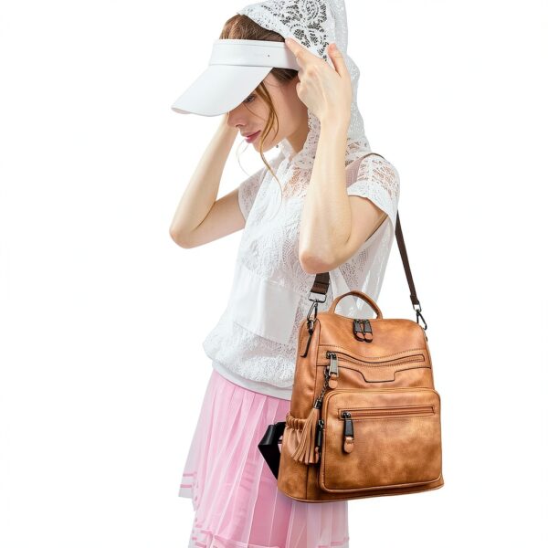 Monitika Zainetto Donna Marrone PU Pelle Convertibile Multiuso-7