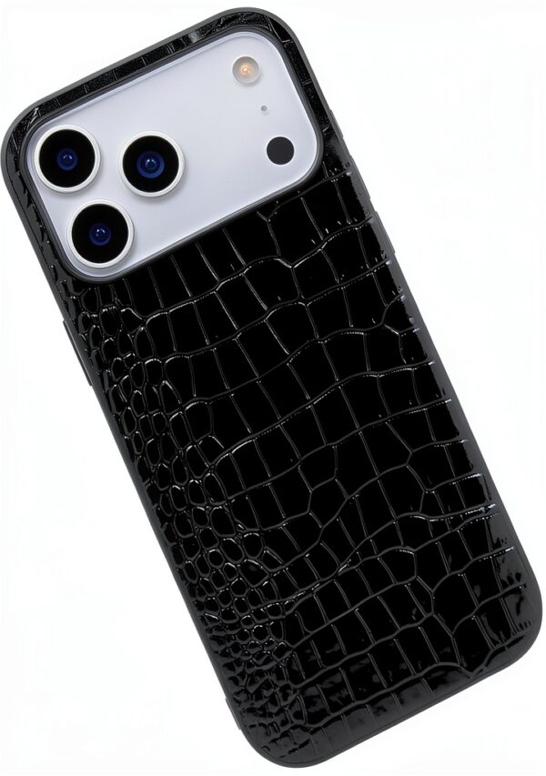 Custodia iPhone 17 Pro Max DMaos in pelle coccodrillo nera Slim Fit-3
