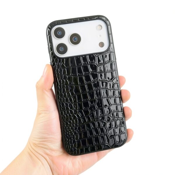 Custodia iPhone 17 Pro Max DMaos in pelle coccodrillo nera Slim Fit-7