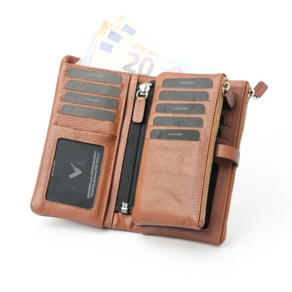 Portafoglio Donna Pelle Vera – Portafoglio Donna Firmato Grande Capacità con RFID – Porta Tessere Elegante - Porta carte di crédito - Portamonete Idea Regalo Perfetta, Cognac-4