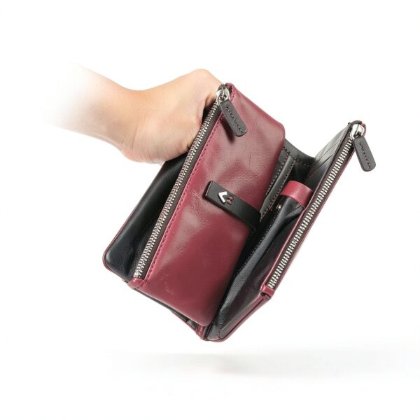 Portafoglio Donna Pelle Vera - Portamonete RFID Fatto a mano - Porta Tessere Firmato Rosso - Regalo Perfetto.-4