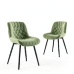 YOUNIKE Sedia Sala da Pranzo Set di 2 Sedie da Cucina Moderna, Sedie da Salotto con Sedile Imbottito più Spesso in Pelle PU con Piedi in Metallo, Verde-0
