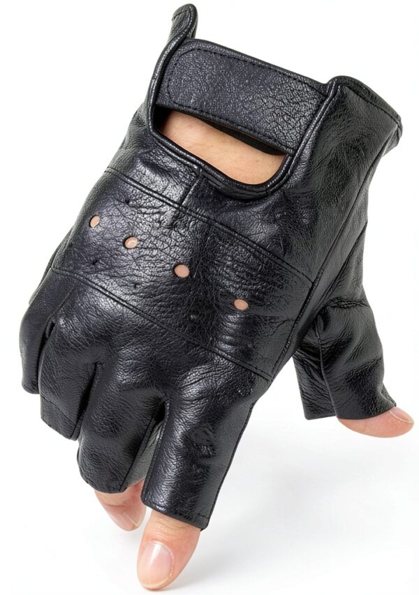 Guanti Long Keeper Mezza Dita in Pelle Nera per Moto e Ciclismo-1