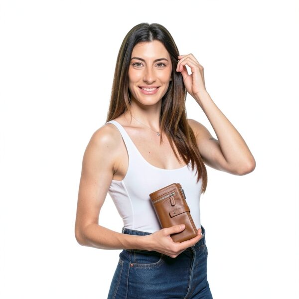 Portafoglio Donna Pelle Vera – Portafoglio Donna Firmato Grande Capacità con RFID – Porta Tessere Elegante - Porta carte di crédito - Portamonete Idea Regalo Perfetta, Cognac-1