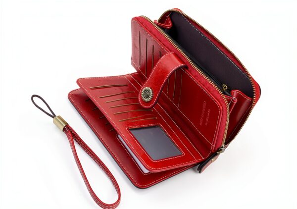 Portafoglio Donna in Pelle PU RFID Grande Capacità Blu Pavone-2