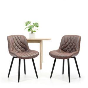YOUNIKE Sedia Sala da Pranzo Set di 2 Sedie da Cucina Moderna, Sedie da Salotto con Sedile Imbottito più Spesso in Pelle PU con Piedi in Metallo, Marrone-0