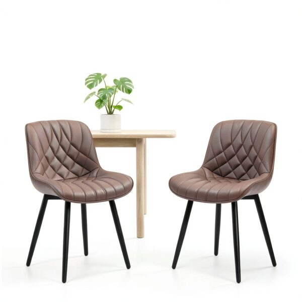 YOUNIKE Sedia Sala da Pranzo Set di 2 Sedie da Cucina Moderna, Sedie da Salotto con Sedile Imbottito più Spesso in Pelle PU con Piedi in Metallo, Marrone-0