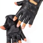 Guanti Long Keeper Mezza Dita in Pelle Nera per Moto e Ciclismo-0