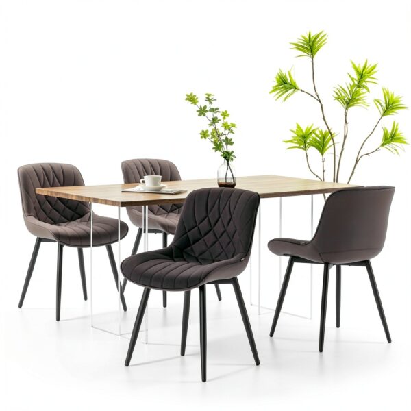 YOUNIKE Sedia Sala da Pranzo Set di 2 Sedie da Cucina Moderna, Sedie da Salotto con Sedile Imbottito più Spesso in Pelle PU con Piedi in Metallo, Marrone-4