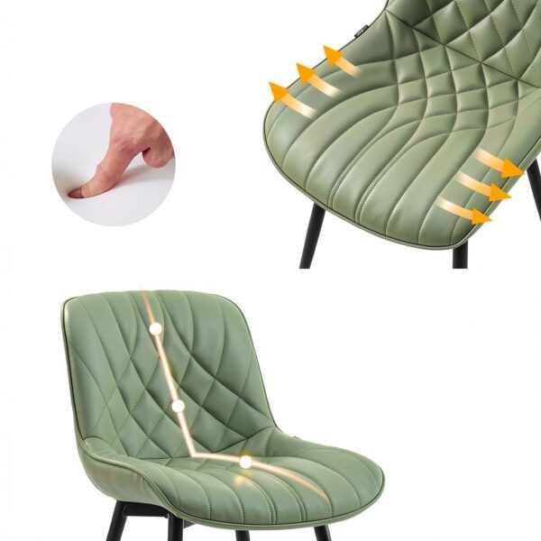 YOUNIKE Sedia Sala da Pranzo Set di 2 Sedie da Cucina Moderna, Sedie da Salotto con Sedile Imbottito più Spesso in Pelle PU con Piedi in Metallo, Verde-2