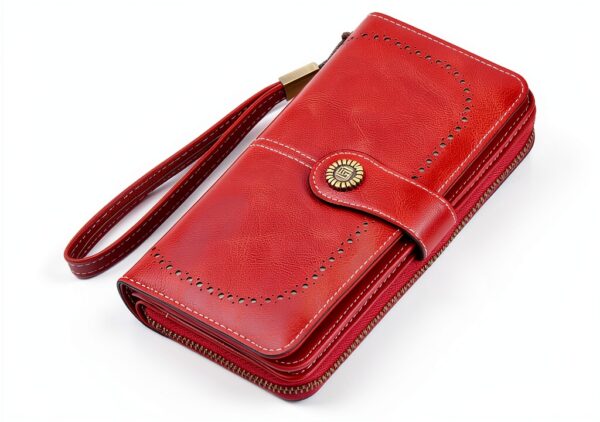 Portafoglio Donna in Pelle PU RFID Grande Capacità Blu Pavone-1