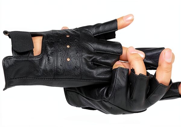 Guanti Long Keeper Mezza Dita in Pelle Nera per Moto e Ciclismo-2