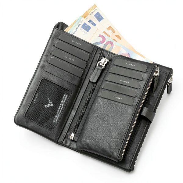 Portafoglio Donna Pelle Vera – Portafoglio Donna Firmato Grande Capacità con RFID – Porta Tessere Elegante - Porta carte di crédito - Portamonete Idea Regalo Perfetta, Nero-4