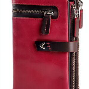 Portafoglio Donna Pelle Vera - Portamonete RFID Fatto a mano - Porta Tessere Firmato Rosso - Regalo Perfetto.-0