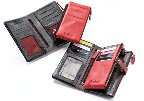Portafoglio Donna Pelle Vera - Portamonete RFID Fatto a mano - Porta Tessere Firmato Rosso - Regalo Perfetto.-3