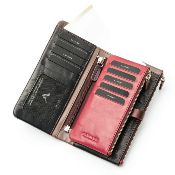 Portafoglio Donna Pelle Vera - Portamonete RFID Fatto a mano - Porta Tessere Firmato Rosso - Regalo Perfetto.-5