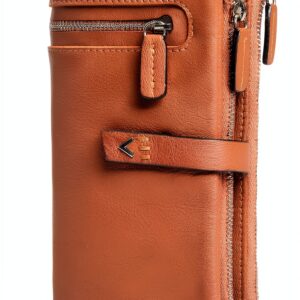 Portafoglio Donna Pelle Vera – Portafoglio Donna Firmato Grande Capacità con RFID – Porta Tessere Elegante - Porta carte di crédito - Portamonete Idea Regalo Perfetta, Cognac-0
