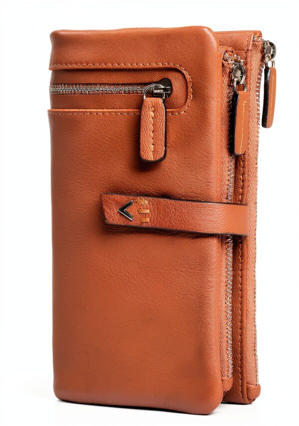 Portafoglio Donna Pelle Vera – Portafoglio Donna Firmato Grande Capacità con RFID – Porta Tessere Elegante - Porta carte di crédito - Portamonete Idea Regalo Perfetta, Cognac-0