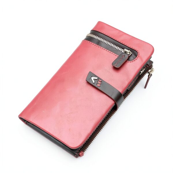 Portafoglio Donna Pelle Vera - Portamonete RFID Fatto a mano - Porta Tessere Firmato Rosso - Regalo Perfetto.-1