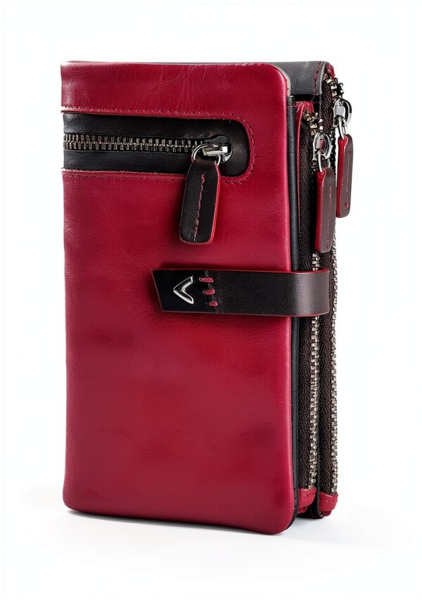 Portafoglio Donna Pelle Vera - Portamonete RFID Fatto a mano - Porta Tessere Firmato Rosso - Regalo Perfetto.-10