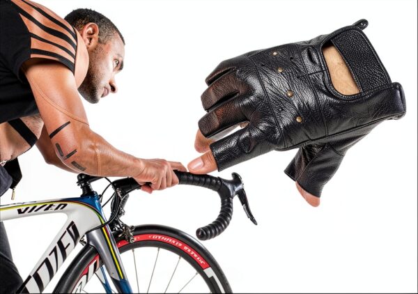 Guanti Long Keeper Mezza Dita in Pelle Nera per Moto e Ciclismo-5