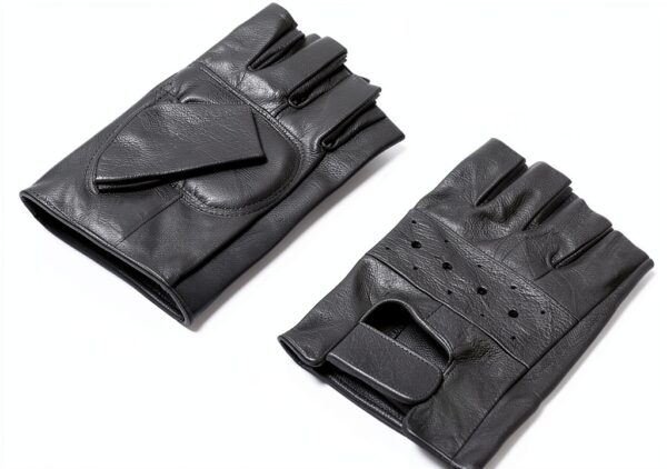 Guanti Long Keeper Mezza Dita in Pelle Nera per Moto e Ciclismo-3