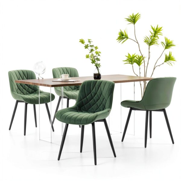 YOUNIKE Sedia Sala da Pranzo Set di 2 Sedie da Cucina Moderna, Sedie da Salotto con Sedile Imbottito più Spesso in Pelle PU con Piedi in Metallo, Verde-7