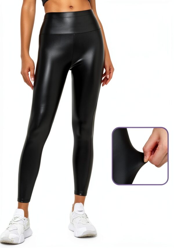Leggins Pelle Donna Zhiaek Push Up Leggings Vita Alta in Ecopelle Nera-2