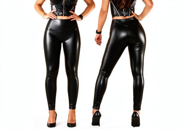 Leggins Pelle Donna Zhiaek Push Up Leggings Vita Alta in Ecopelle Nera-1