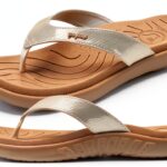 jiajiale Infradito Donna Moda Ortopediche Estive Comode Pelle Supporto Arco Plantare Flip Flop Doccia Spiaggia Piscina Aperte Mare Leggere Eleganti Ciabatte Antiscivolo Gomma Suole Beige EU38-0