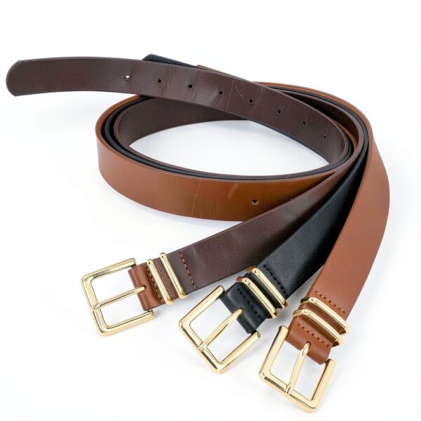 Cintura Donna VONMELLI in PU con Fibbia Quadrata Oro e Beige-4
