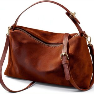 Amexo Borsa a Tracolla Piccola da Donna in Pelle Scamosciata, Borse a Mano Morbide con Tracolla Regolabile e Rimovibile, PU Pelle Sintetica Borsetta Moda Borse Spalla Crossbody Bag-0