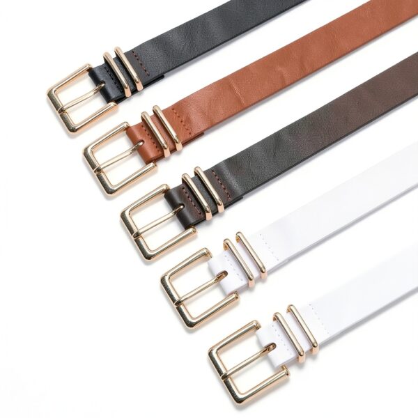 Cintura Donna VONMELLI in PU con Fibbia Quadrata Oro e Beige-6