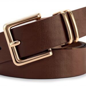 Cintura Donna VONMELLI in PU con Fibbia Quadrata Oro e Beige-0