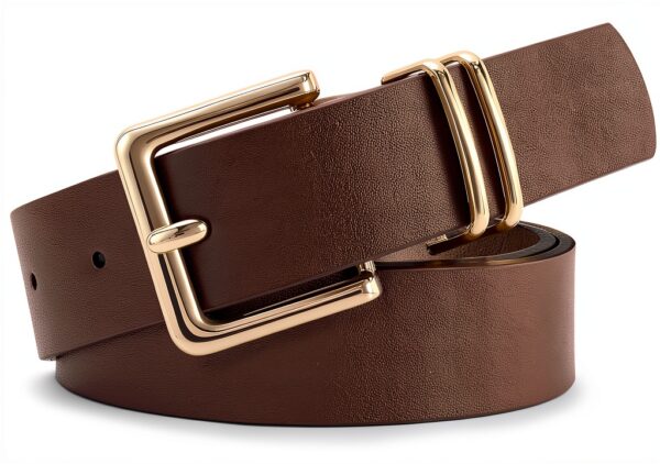 Cintura Donna VONMELLI in PU con Fibbia Quadrata Oro e Beige-0