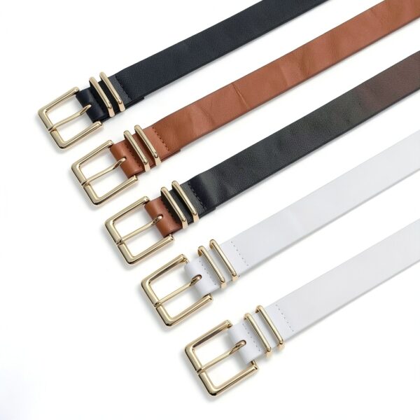 Cintura Donna VONMELLI in Pelle PU con Fibbia Quadrata Oro Nero-7