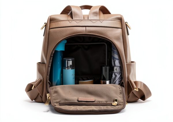 Kattee Zaino da donna in vera pelle antifurto, alla moda, borsa a tracolla per tablet da 11 pollici, cachi, Minimalista-3