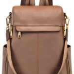 Kattee Zaino da donna in vera pelle antifurto, alla moda, borsa a tracolla per tablet da 11 pollici, cachi, Minimalista-0