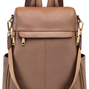 Kattee Zaino da donna in vera pelle antifurto, alla moda, borsa a tracolla per tablet da 11 pollici, cachi, Minimalista-0