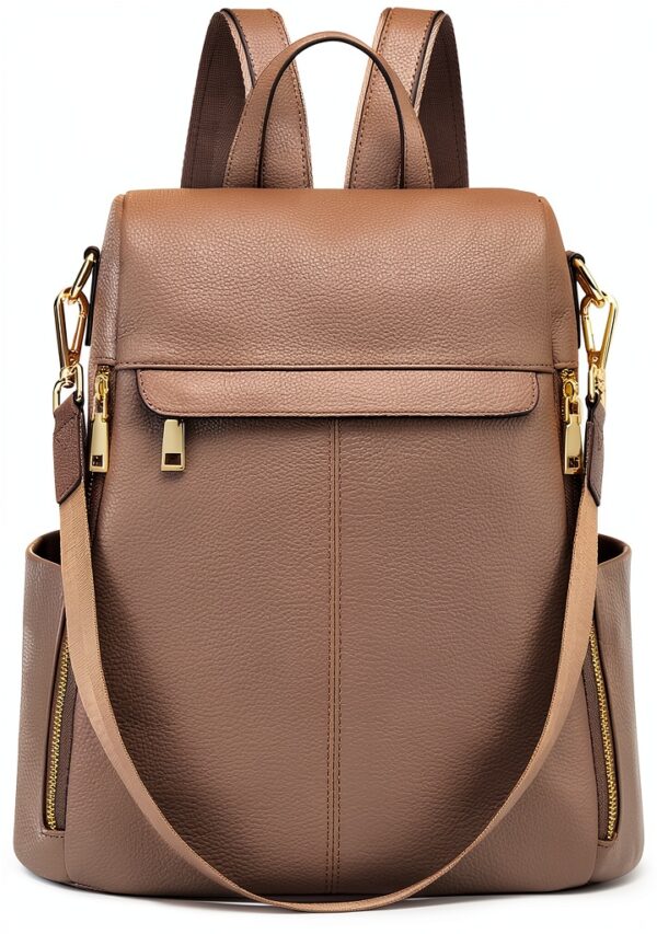 Kattee Zaino da donna in vera pelle antifurto, alla moda, borsa a tracolla per tablet da 11 pollici, cachi, Minimalista-0