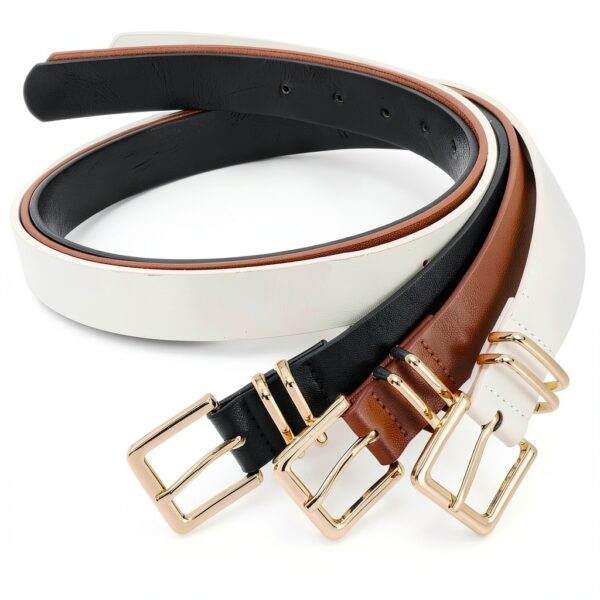 Cintura Donna VONMELLI in Pelle PU con Fibbia Quadrata Oro Nero-4