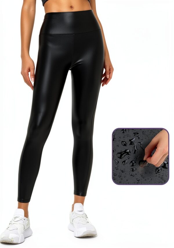 Leggins Pelle Donna Zhiaek Leggings Vita Alta Push Up Nero Opaco-1