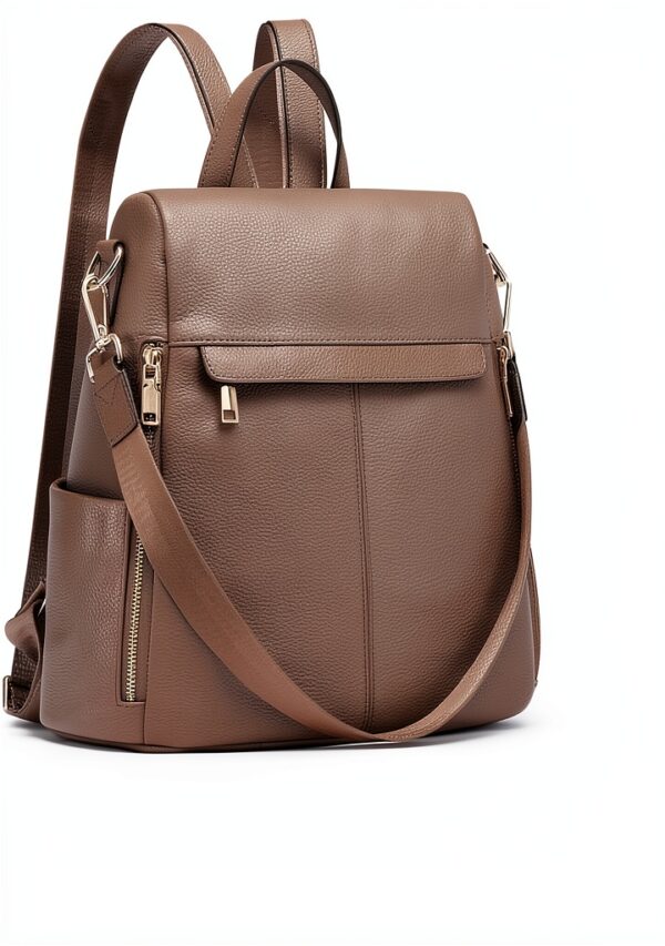 Kattee Zaino da donna in vera pelle antifurto, alla moda, borsa a tracolla per tablet da 11 pollici, cachi, Minimalista-5