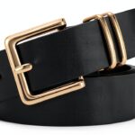 Cintura Donna VONMELLI in Pelle PU con Fibbia Quadrata Oro Nero-0