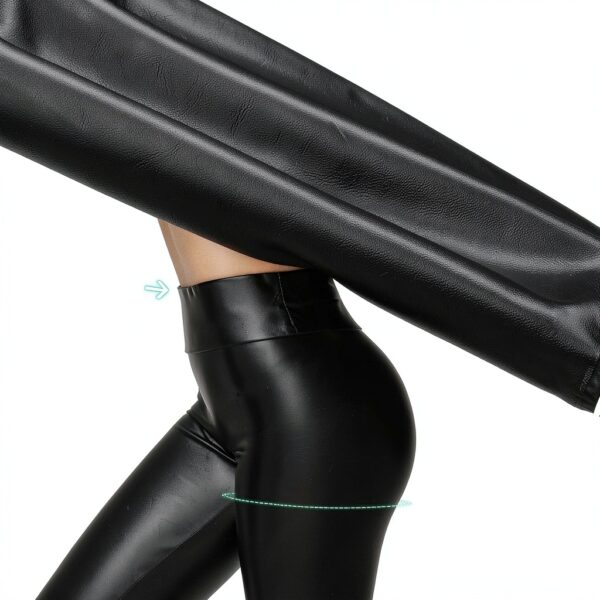 Lishang Leggings Pelle Donna Vita Alta Push Up Nero Lucido-2