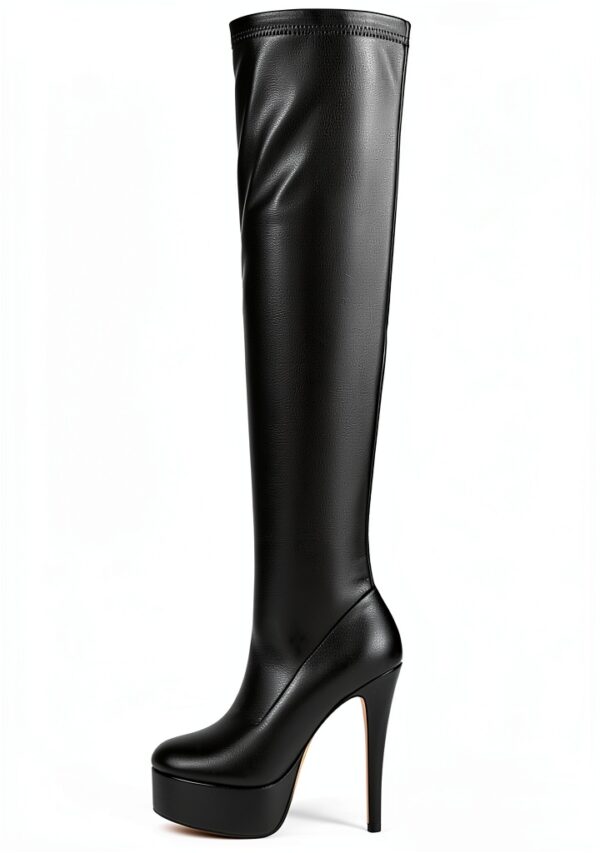 Feinlina Nero Donne sopra il ginocchio alto Stiletto Piattaforma Tacco Stivali Notte Sexy Moda Pelle Coscia Stivali alti-2