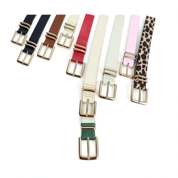 Cintura Donna VONMELLI in PU con Fibbia Quadrata Oro e Beige-5