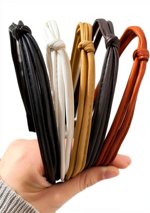5 Cerchietti per Capelli Donna in Vera Pelle, Set 5 Colori Eleganti, Fascia Capelli Sottile e Morbida per Ragazze e Donne, Fascia Capelli Headband alla Moda per Tutti i Giorni-0